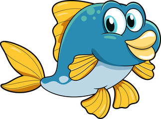 Poster - Outlined Cute Fish Cartoon Character Swims Underwater. Vector Hand Drawn Illustration Isolated On Transparent Background
