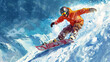 © Abu - Beautiful Illustration of a skiing down a snowy slopea skier jumping