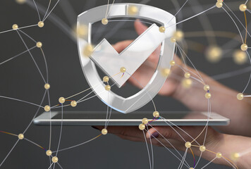 Wall Mural - Information technology protected with firewall, secure access and encryption against cyber