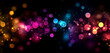 © IULIIA - Abstract background with colorful bokeh lights on black, glowing light effect illustration design for your presentation or banner. The abstract color background features blurred light dots in the styl