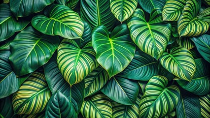 Lush tropical leaves creating a vibrant and textured natural pattern, tropical, leaves, lush, vibrant, textured, natural, pattern
