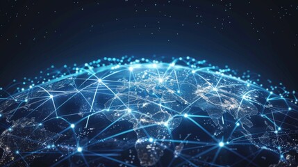 Wall Mural - the illuminated global network displaying digital connections between cities across the world