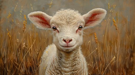 Wall Mural - Portrait of a Smiling Lamb in a Field