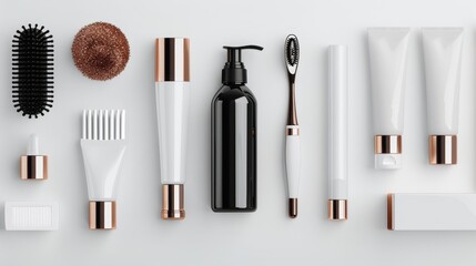 Wall Mural - chic rose gold maintenance tools and equipment minimalist style and white stylish silhouette minimalist look fun pose clean white background in clean studio lighting product photography 32k