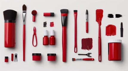 Wall Mural - artistic bright red maintenance tools and equipment minimalist style and white creative silhouette minimalist look fun pose clean white background in clean studio lighting product photography 32k