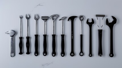 Wall Mural - modernist charcoal grey maintenance tools and equipment minimalist style and chrome futuristic silhouette minimalist look fun pose clean white background in clean studio lighting product photography