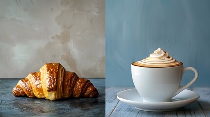 Wall Mural - Cafe latte and croissant