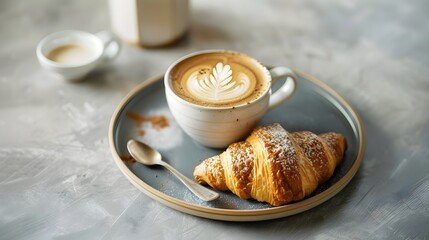 Wall Mural - Cafe latte and croissant