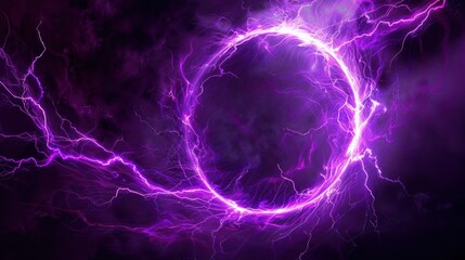 A purple circle with lightning bolts surrounding it on dark background