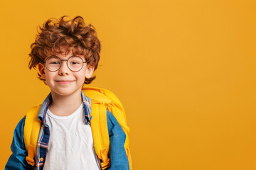 Wall Mural - funny cute boy on yellow background