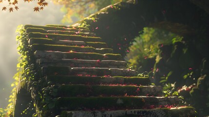 Wall Mural - Moss-Covered Stone Steps in Enchanted Forest