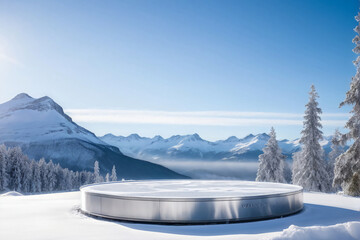 Wall Mural - ice background podium cold winter snow product platform floor frozen mountain iceberg. podium glacie