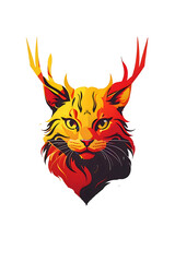 Wall Mural - Fiery Lynx Portrait in Vibrant Colors. This digital illustration captures the majestic essence of a lynx merged with vibrant, fiery colors, perfect for modern art collections, tattoos, or fantasy 