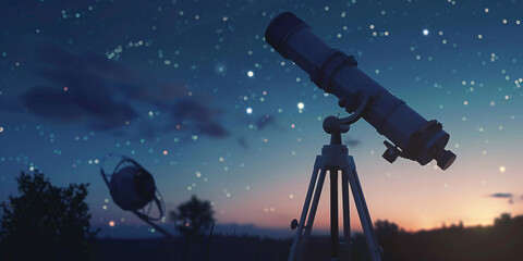 Wall Mural - telescope over the night sky with stars and copy space