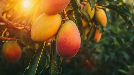 Fresh mango hanging on a tree