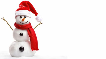 Canvas Print - Cheerful Snowman in a Santa Hat