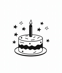 Wall Mural - line drawing of birthday cake with one candle