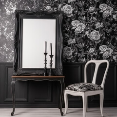 Sticker - Black vintage ornate frame in classic style. Dark gothic royal frame in the room.