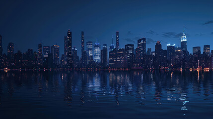 Wall Mural - City skylines at night photorealism, copy space, minimalism