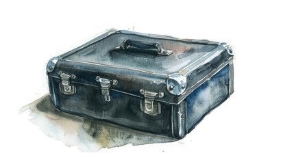 Wall Mural - Watercolor drawing of a black lunchbox without background