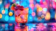 © Vodkaz - Neon Glow A vibrant cocktail, adorned with fresh fruit, shimmers under the neon lights of the nightlife scene, its colorful bokeh background a reflection of the energy of the night