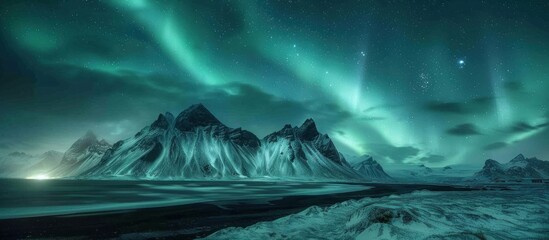 Wall Mural - Northern Lights Over Snowy Mountains