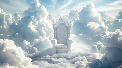 A white throne in the middle of white clouds, Ai