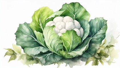 watercolor drawing. clipart cabbage, cauliflower. green vegetables realistic illustration