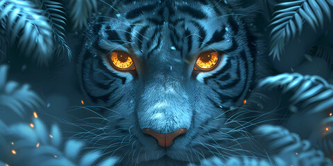 portrait of a tiger in the night
