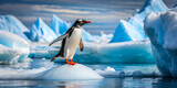 Gentoo penguin on iceberg in Antarctic waters
