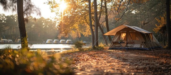 Wall Mural - Autumn Camping by the Lake