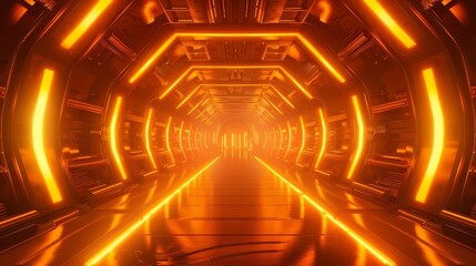 Sticker - Futuristic glowing tunnel with shimmering orange lights creating a surreal and captivating sci-fi atmosphere,perfect for modern,futuristic,and abstract digital artwork or backdrops.