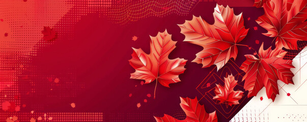 Wall Mural - Canada Day background with a bold, contemporary design featuring layered maple leaves and geometric patterns.