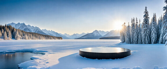 Wall Mural - ice background podium cold winter snow product platform floor frozen mountain iceberg. podium glacie