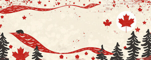 Wall Mural - Canada Day background with a retro design featuring classic Canadian symbols like the maple leaf and beaver.