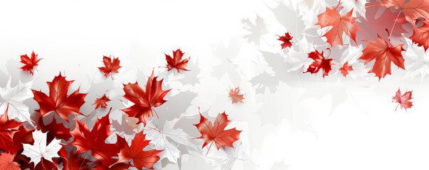 Wall Mural - Canada Day background with an elegant design of maple leaves in various shades of red and white.