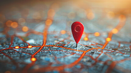 Poster - Red Location Pin on Digital Map Finding a Specific Geographic Destination in a Modern World