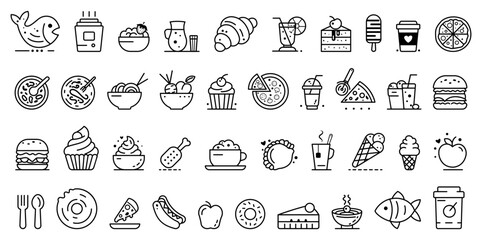 Wall Mural - various food and beverage icons set on a white background. vector illustration