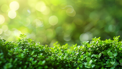 Wall Mural - green leaves and grass over bokeh blur nature background