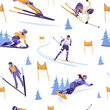 © GN.STUDIO - Various winter sports characters skiing and snowboarding, cartoon style, on white background. Vector illustration