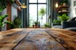 © anatolii - Empty wooden table and blurred background of cafe or restaurant  or living room with bokeh
