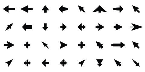 Wall Mural - collection of various arrow icons in different directions, shapes and styles, black silhouettes vect
