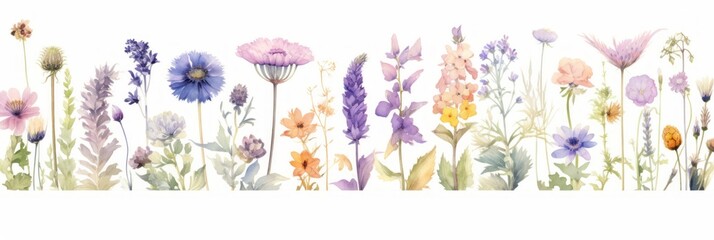 Wall Mural - watercolor abstract flowers meadow, web banner format