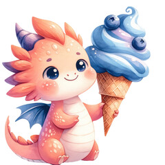 Wall Mural - Sweet Dragon with Ice Cream Cone: Fun Cartoon Illustration for Kids