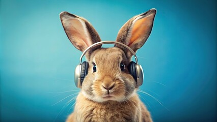 Wall Mural - Rabbit jamming out in a headphone jam session, rabbit, headphones, music, cute, animals, ears, fluffy, musical