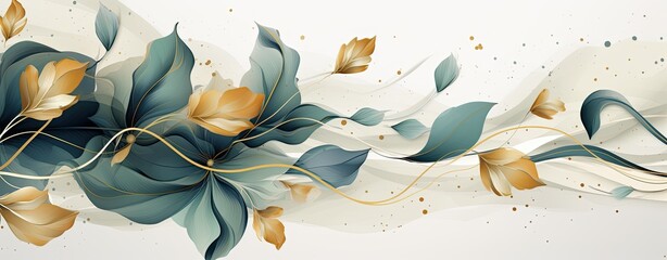 Wall Mural - abstract watercolor of green leaves and flowers, spring background, web banner format
