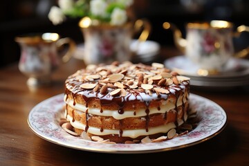 Wall Mural - Almond cake decorated with elegance., generative IA