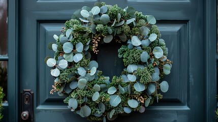 Sticker - Hang a chic and minimalist wreath made from eucalyptus branches and metallic accents on your front door to welcome guests