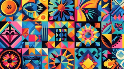 Wall Mural - Vibrant geometric design for fabric tiles wallpaper and decor