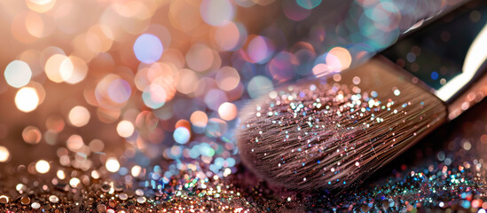 makeup brush covered in sparkling glitter
